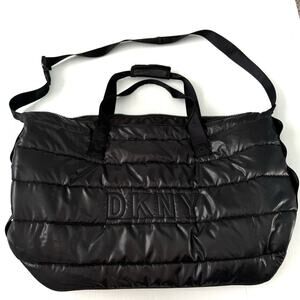 DKNY Nora puffy weekender bag black quilted puffer style duffle travel bag